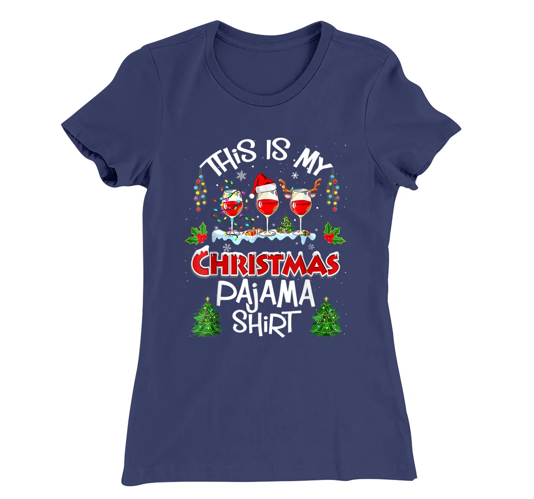 This Is My Christmas Pajama Shirt Wine Xmas Light Groovy T-Shirt, Women T-Shirt