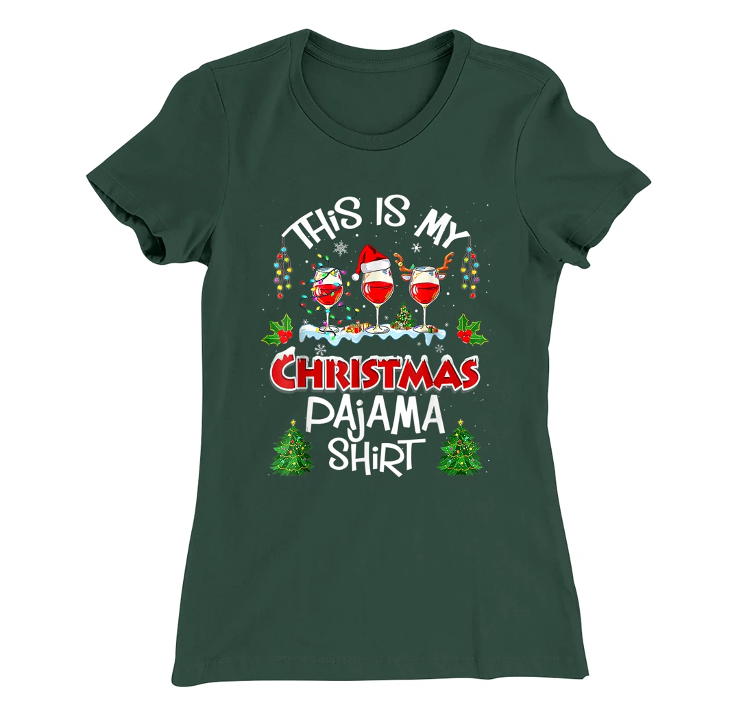 This Is My Christmas Pajama Shirt Wine Xmas Light Groovy T-Shirt, Women T-Shirt