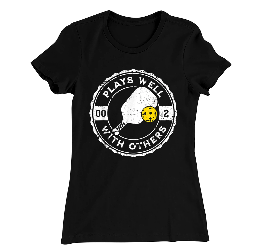 Funny Pickleball Plays Well With Others Distressed Design T-Shirt, Kid T-Shirt and Women T-Shirt