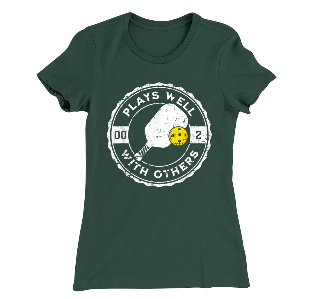 Funny Pickleball Plays Well With Others Distressed Design T-Shirt, Kid T-Shirt and Women T-Shirt