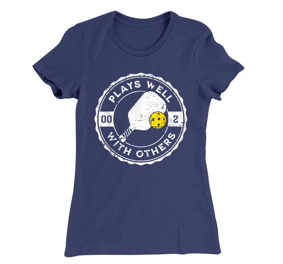 Funny Pickleball Plays Well With Others Distressed Design T-Shirt, Kid T-Shirt and Women T-Shirt