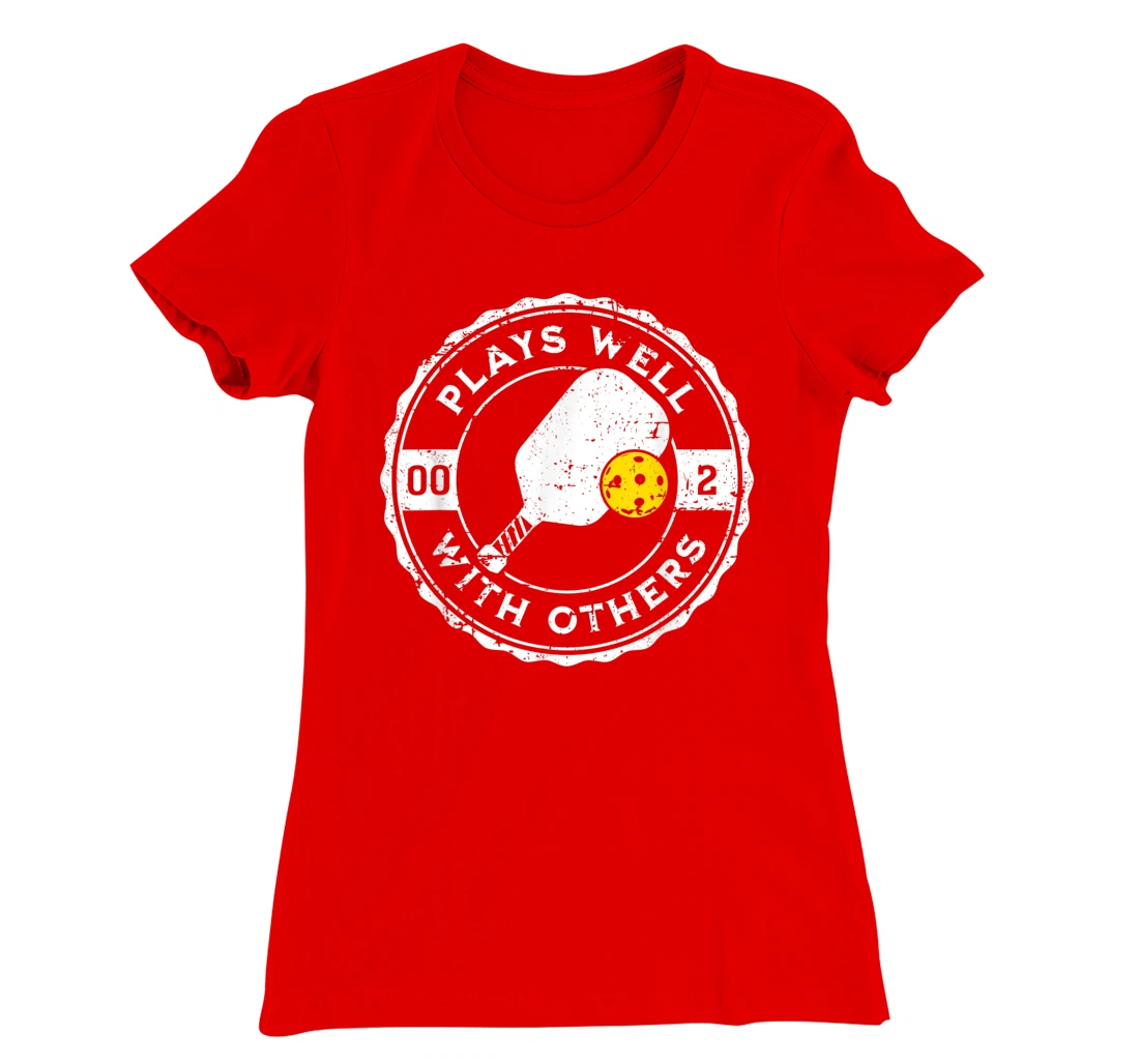 Funny Pickleball Plays Well With Others Distressed Design T-Shirt, Kid T-Shirt and Women T-Shirt