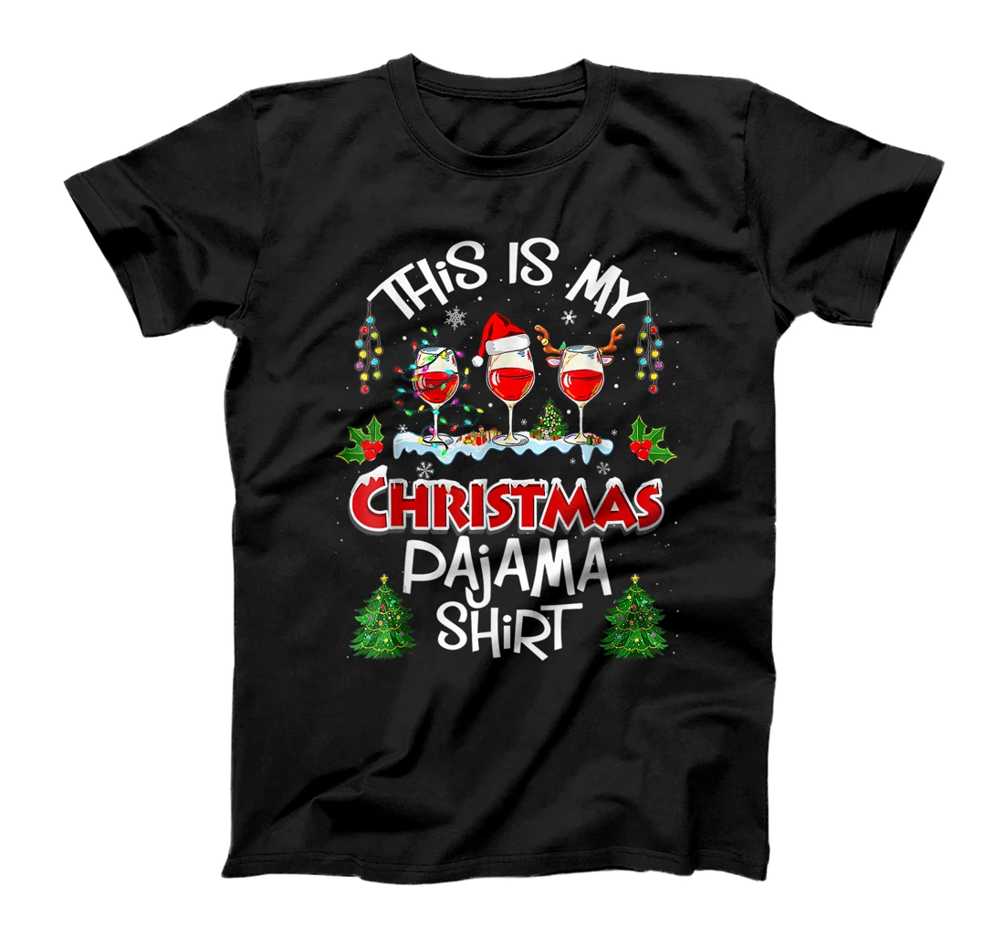 This Is My Christmas Pajama Shirt Wine Xmas Light Groovy T-Shirt, Women T-Shirt