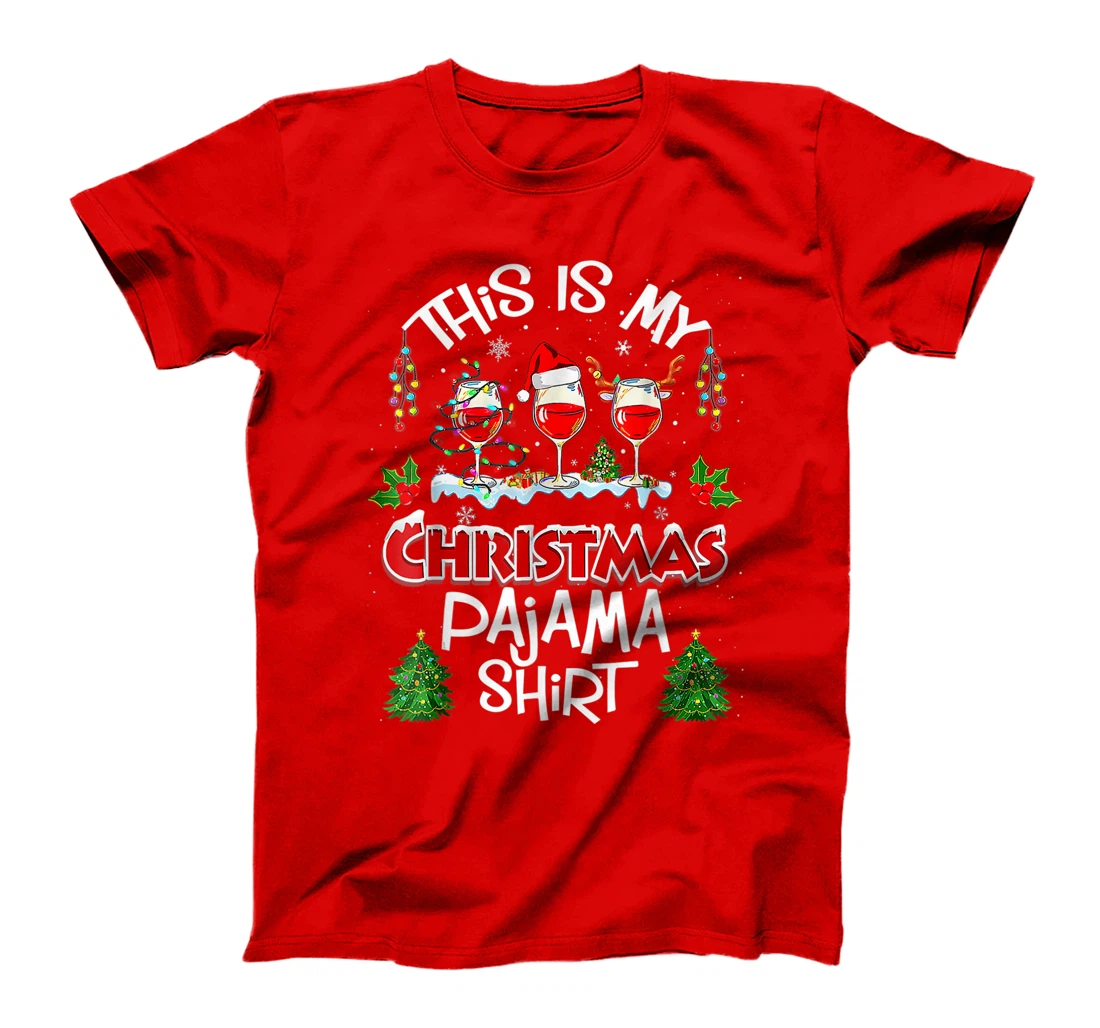 This Is My Christmas Pajama Shirt Wine Xmas Light Groovy T-Shirt, Women T-Shirt