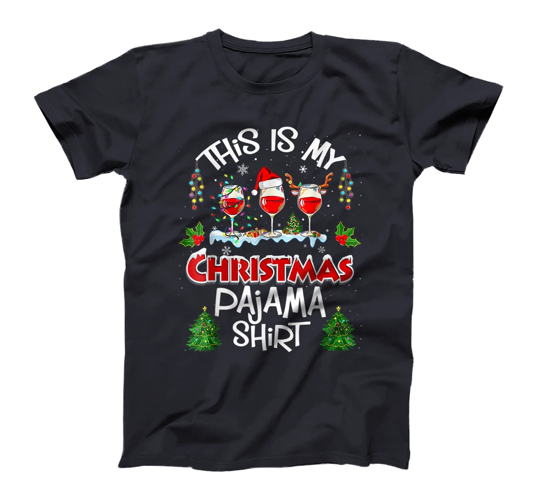 This Is My Christmas Pajama Shirt Wine Xmas Light Groovy T-Shirt, Women T-Shirt