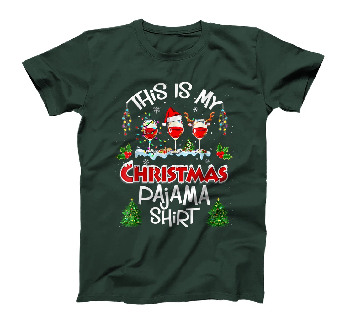 This Is My Christmas Pajama Shirt Wine Xmas Light Groovy T-Shirt, Women T-Shirt
