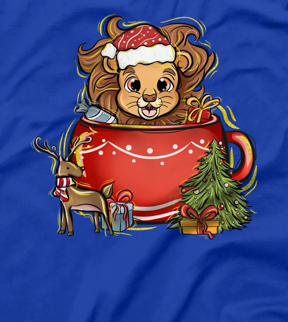 Xmas Christmas Mug Deer Mistletoe Lion T-Shirt