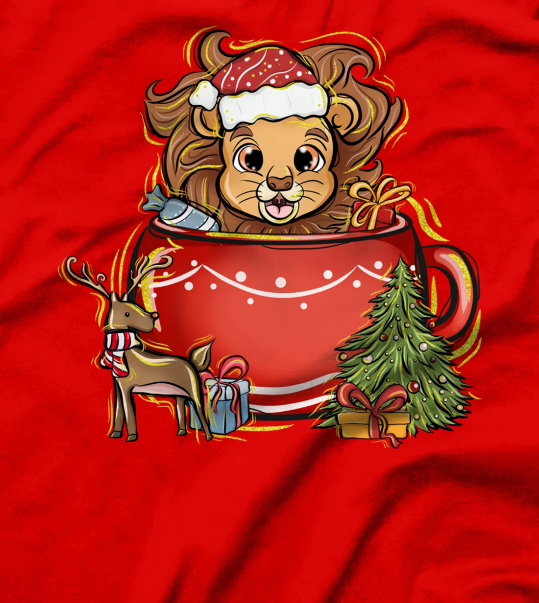 Xmas Christmas Mug Deer Mistletoe Lion T-Shirt