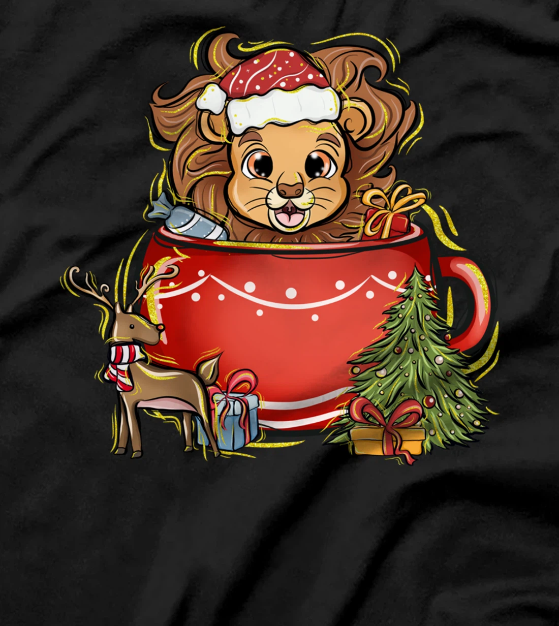 Xmas Christmas Mug Deer Mistletoe Lion T-Shirt