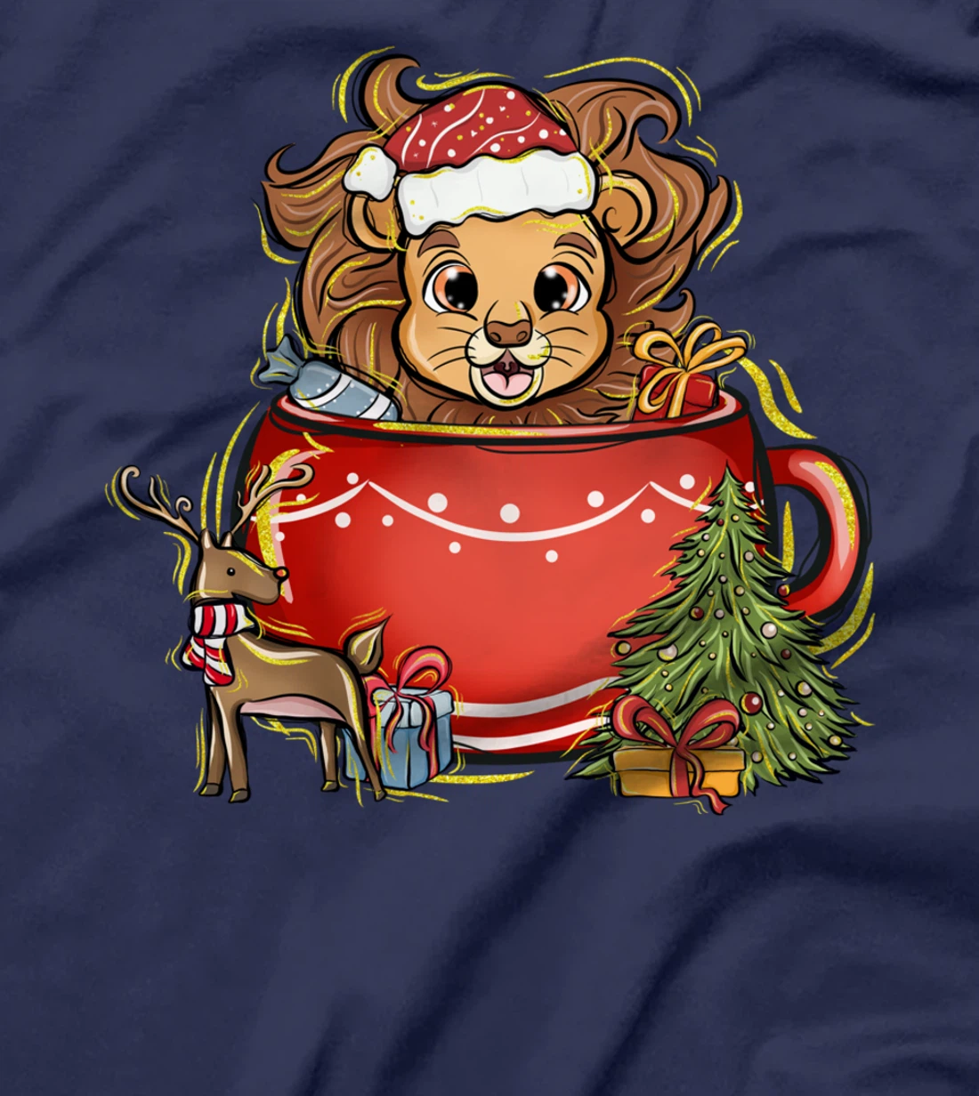 Xmas Christmas Mug Deer Mistletoe Lion T-Shirt