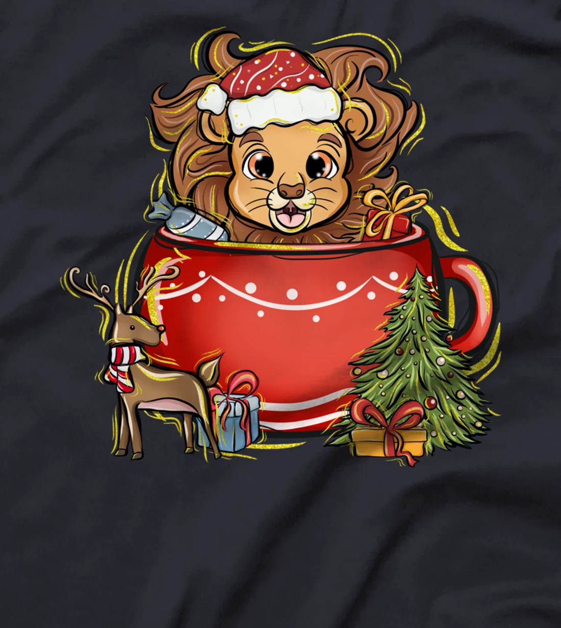 Xmas Christmas Mug Deer Mistletoe Lion T-Shirt