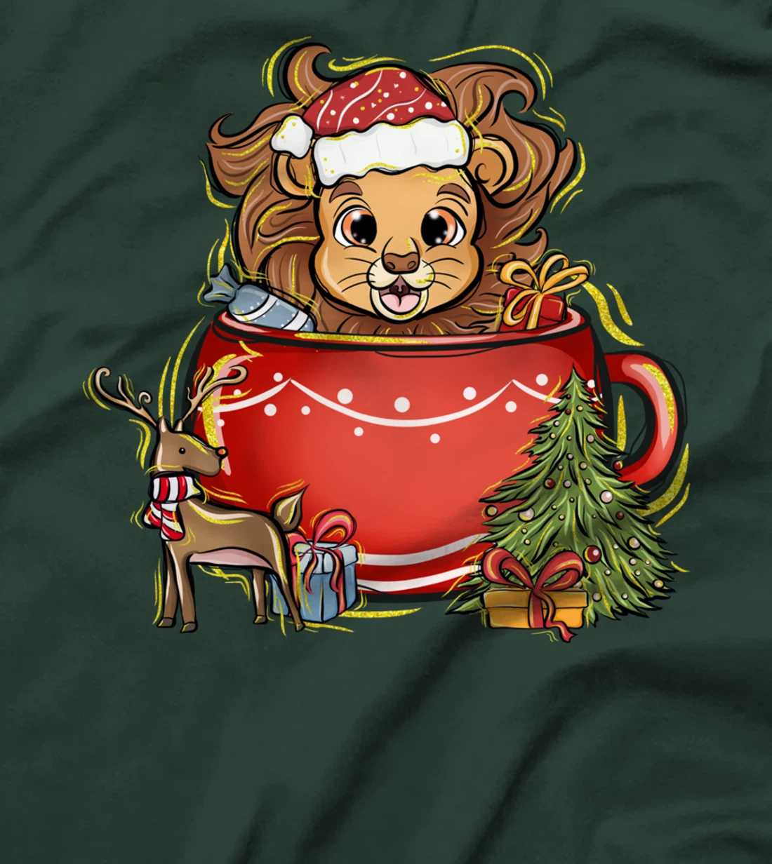Xmas Christmas Mug Deer Mistletoe Lion T-Shirt