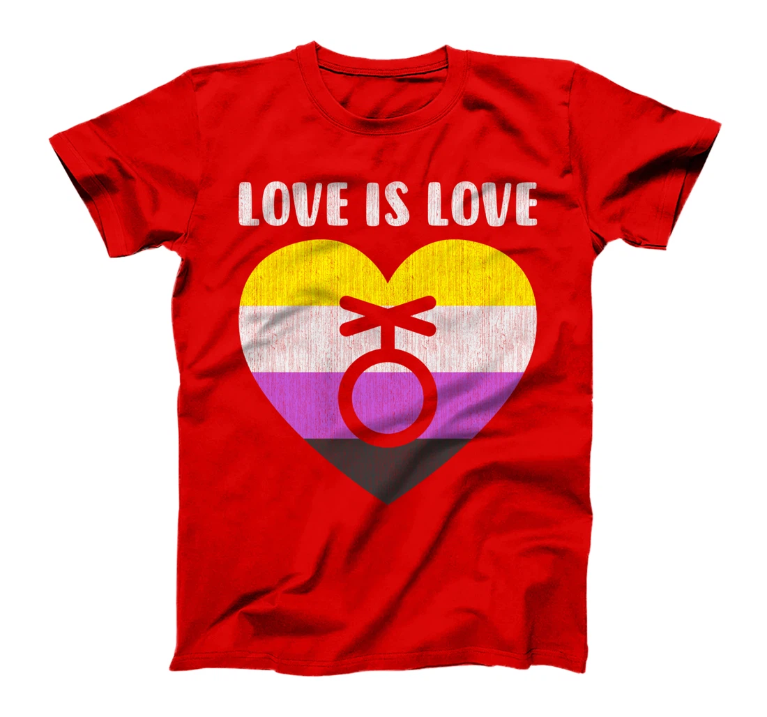 Nonbinary symbol with heart, love is love T-Shirt