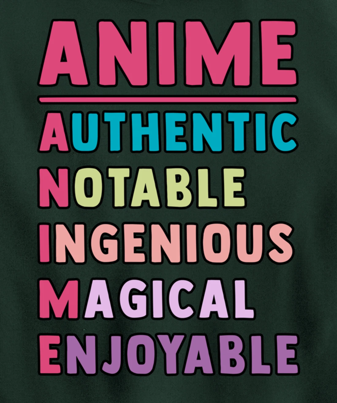 Anime Meaning Authenthic Notable Ingenious Magical Enjoyable Pullover Hoodie