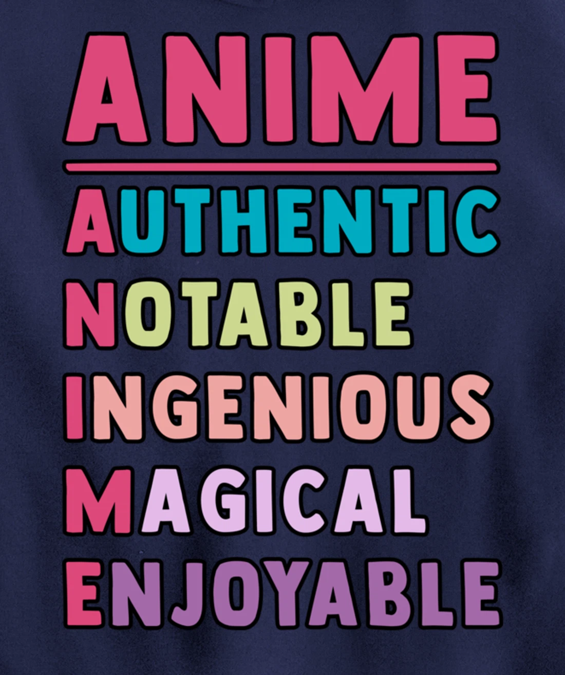 Anime Meaning Authenthic Notable Ingenious Magical Enjoyable Pullover Hoodie