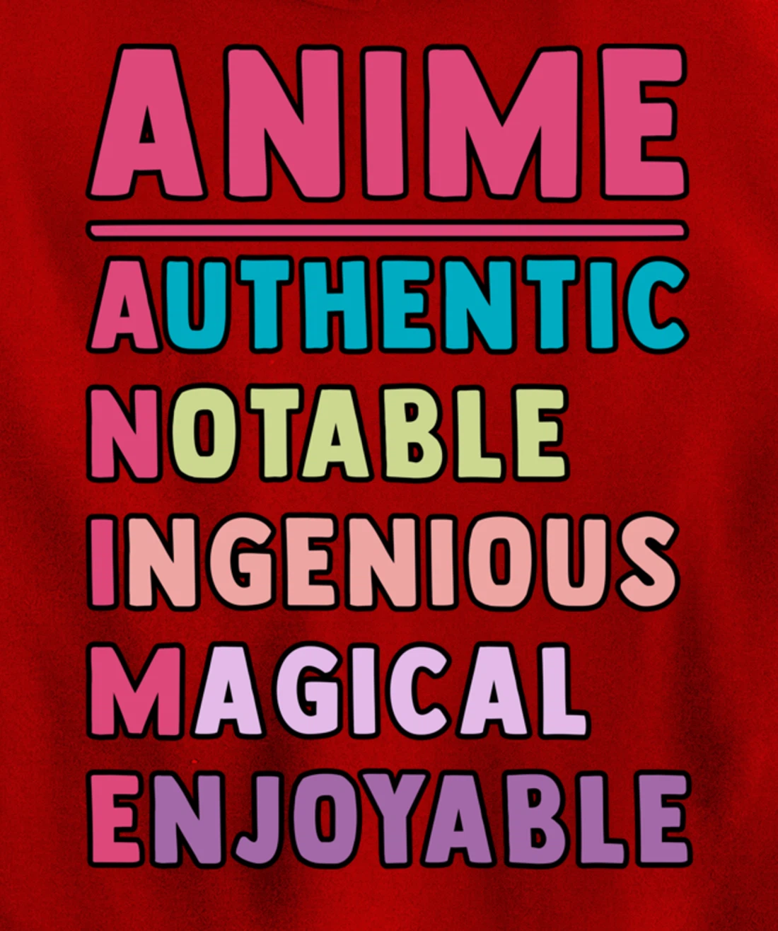 Anime Meaning Authenthic Notable Ingenious Magical Enjoyable Pullover Hoodie