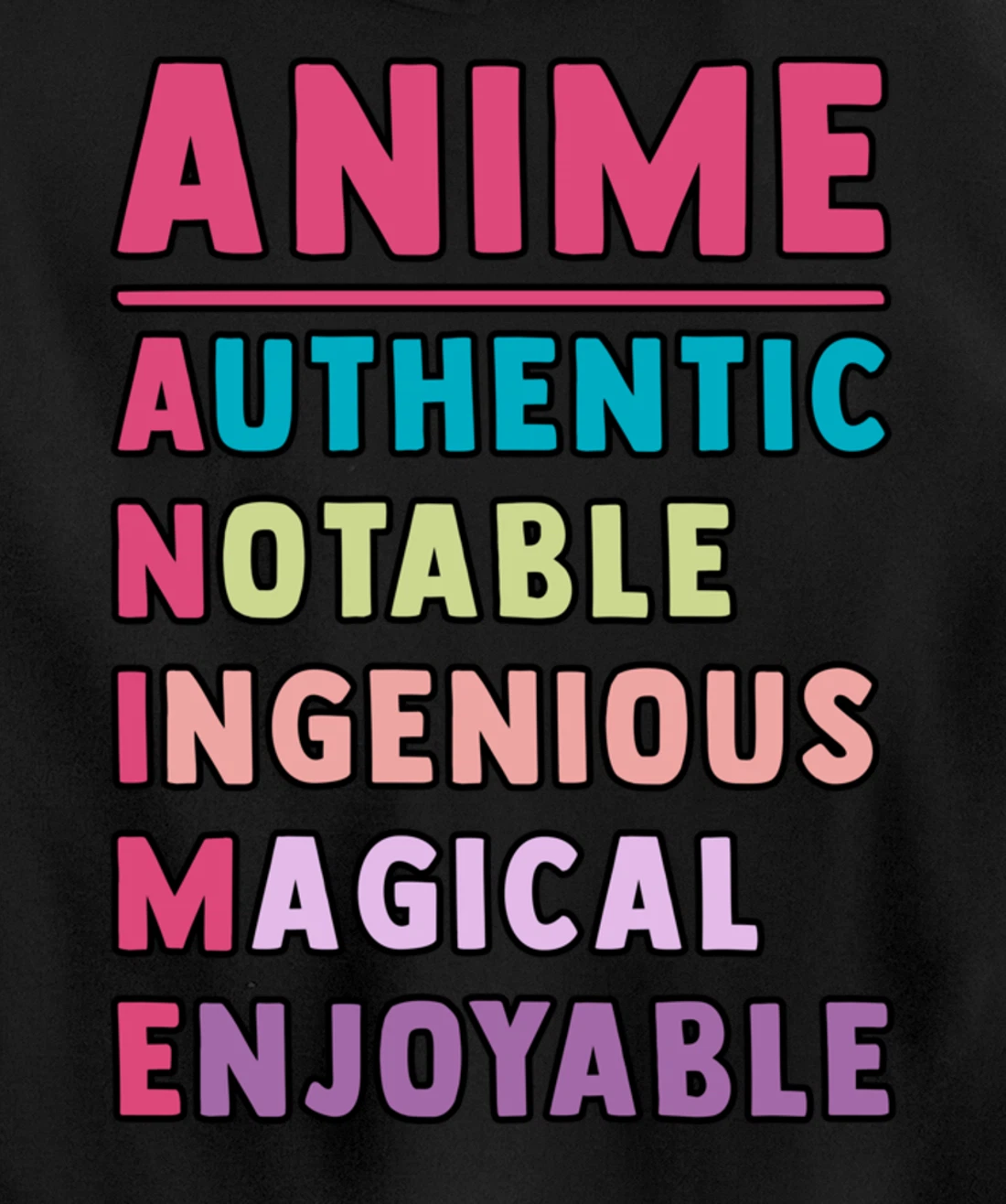 Anime Meaning Authenthic Notable Ingenious Magical Enjoyable Pullover Hoodie