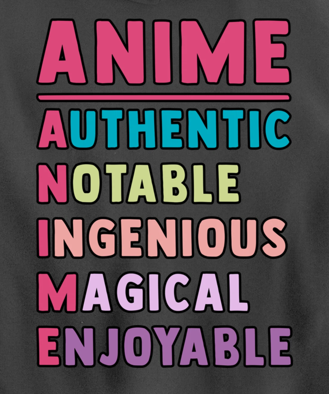 Anime Meaning Authenthic Notable Ingenious Magical Enjoyable Pullover Hoodie