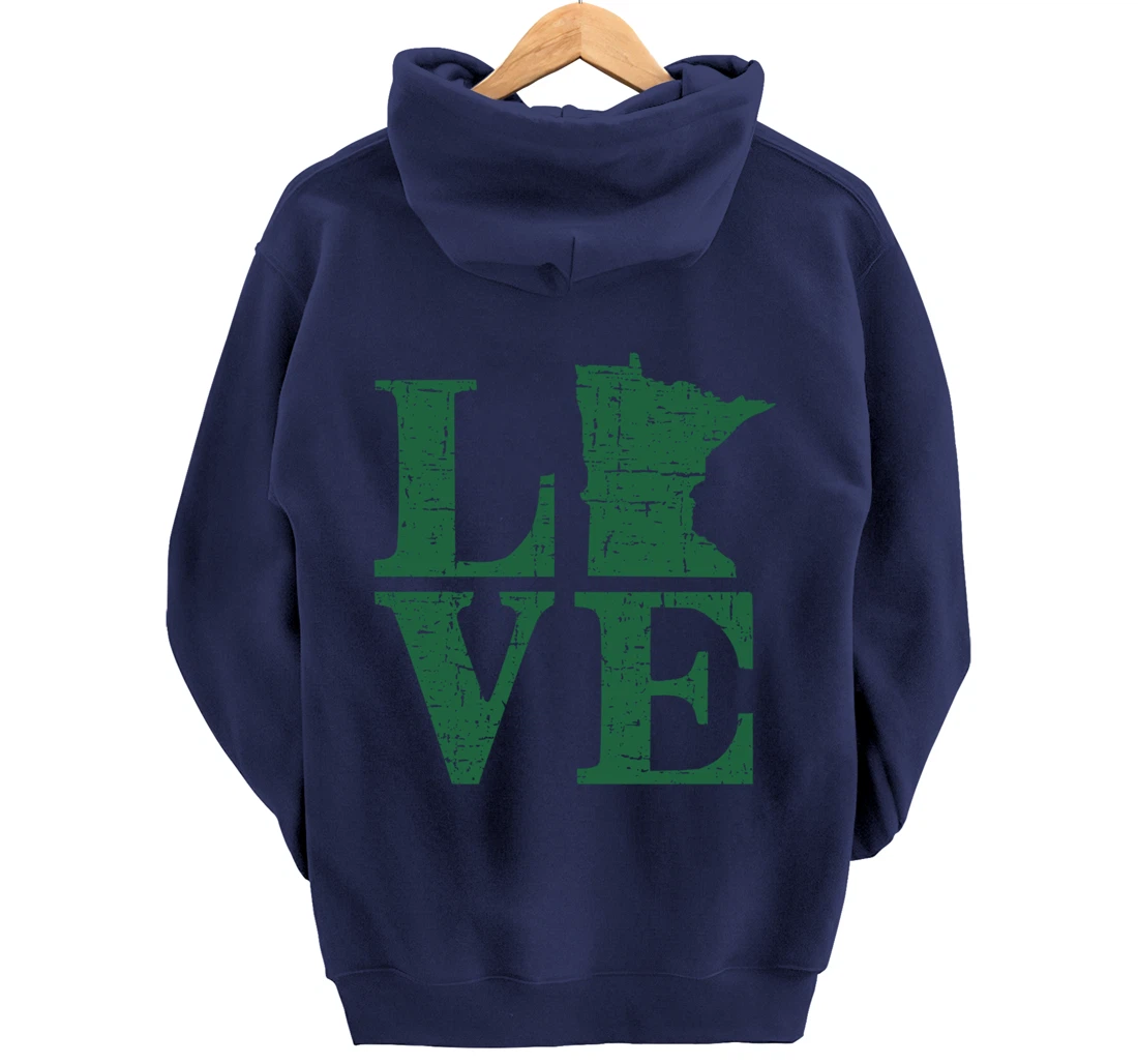Love Minnesota Distressed Vintage MN Home Pride Pullover Hoodie