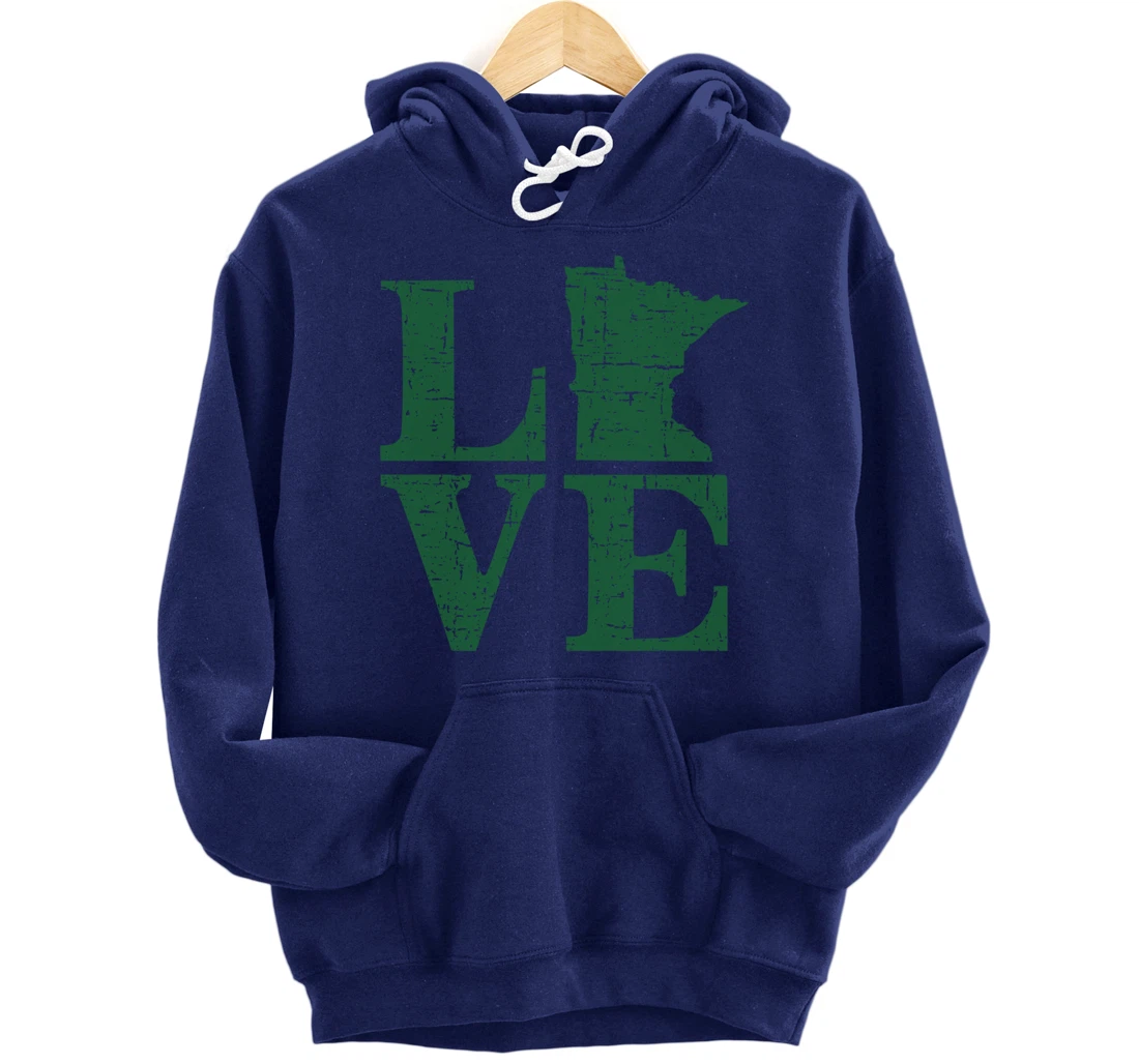 Love Minnesota Distressed Vintage MN Home Pride Pullover Hoodie