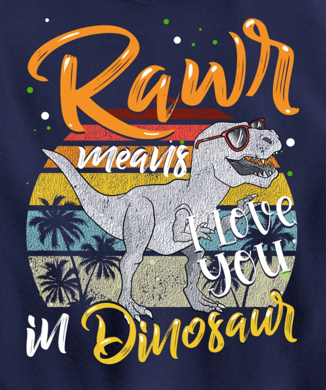 Rawr Means I Love You In Dinosaur Heart Retro Valentines Day Pullover Hoodie