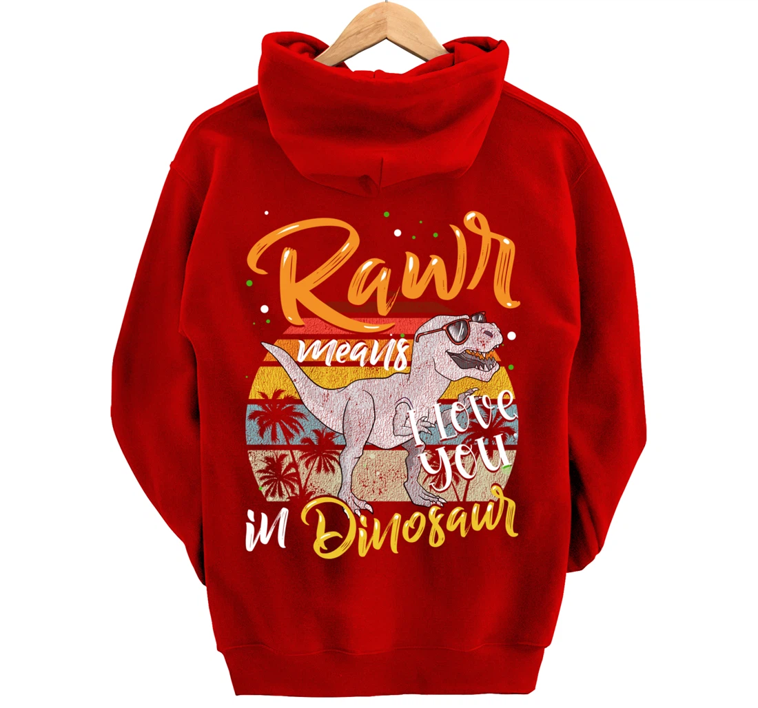 Rawr Means I Love You In Dinosaur Heart Retro Valentines Day Pullover Hoodie