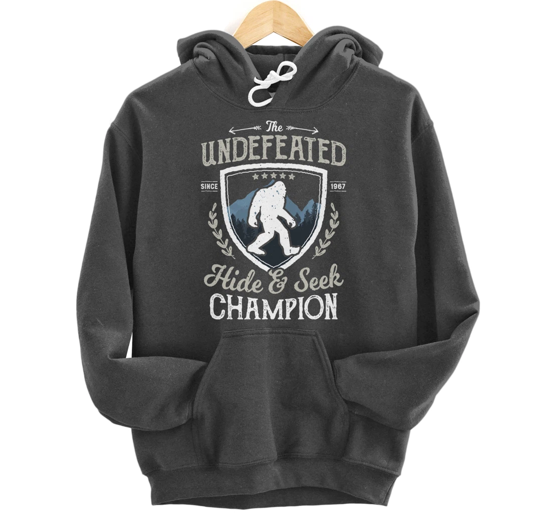 Bigfoot Hide And Seek Champion Funny Sasquatch Retro Vintage Pullover Hoodie