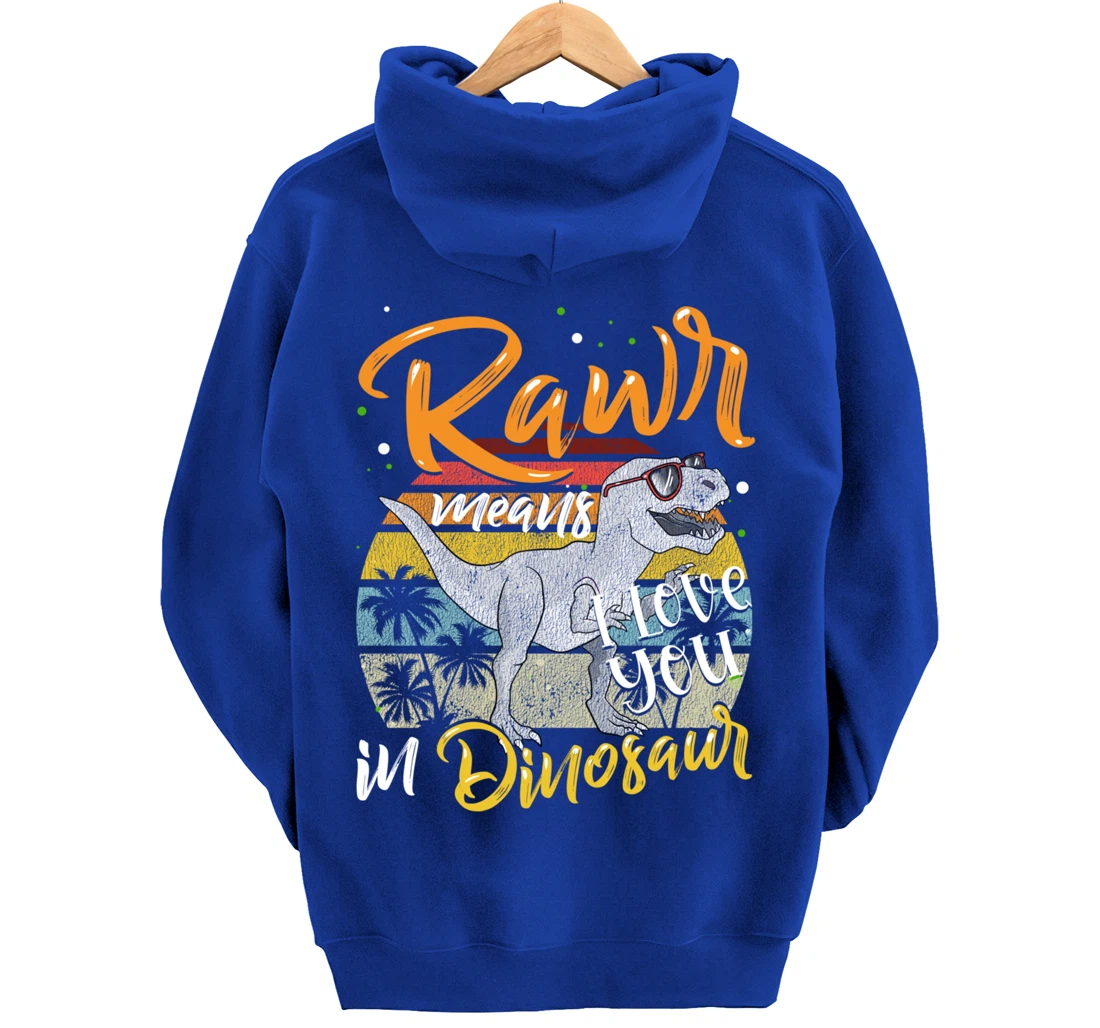 Rawr Means I Love You In Dinosaur Heart Retro Valentines Day Pullover Hoodie