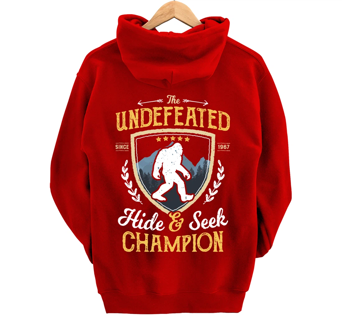 Bigfoot Hide And Seek Champion Funny Sasquatch Retro Vintage Pullover Hoodie
