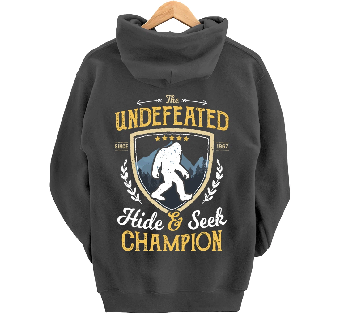 Bigfoot Hide And Seek Champion Funny Sasquatch Retro Vintage Pullover Hoodie