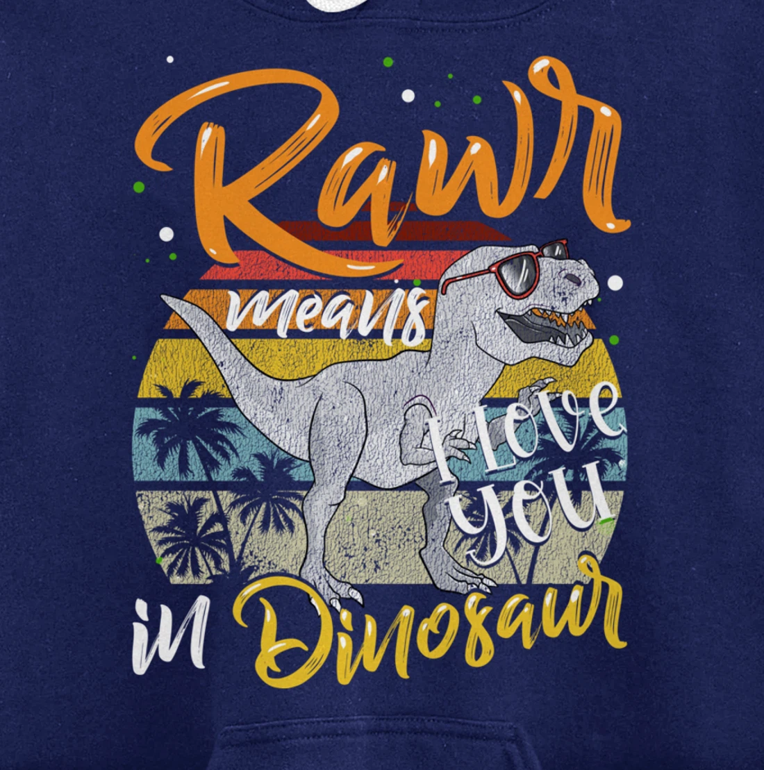 Rawr Means I Love You In Dinosaur Heart Retro Valentines Day Pullover Hoodie