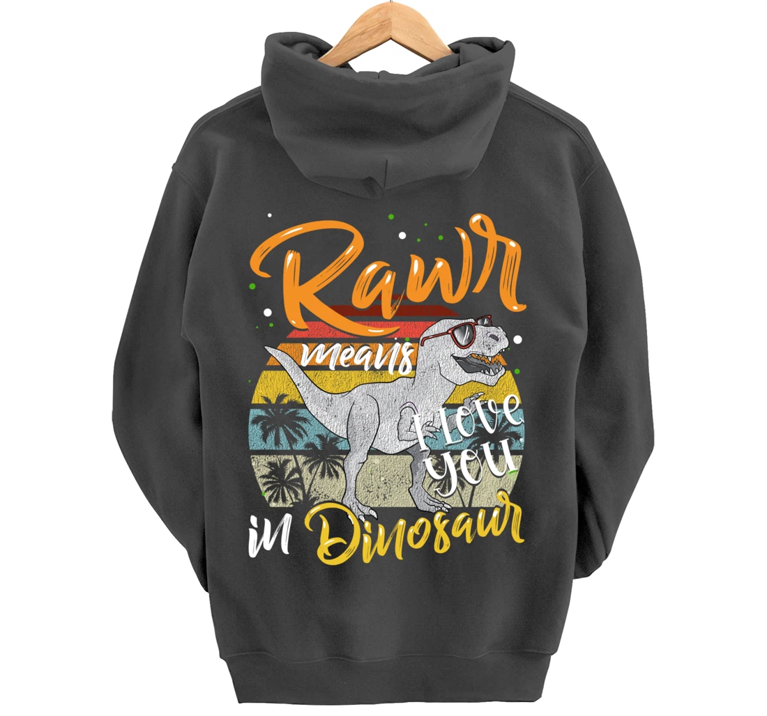 Rawr Means I Love You In Dinosaur Heart Retro Valentines Day Pullover Hoodie