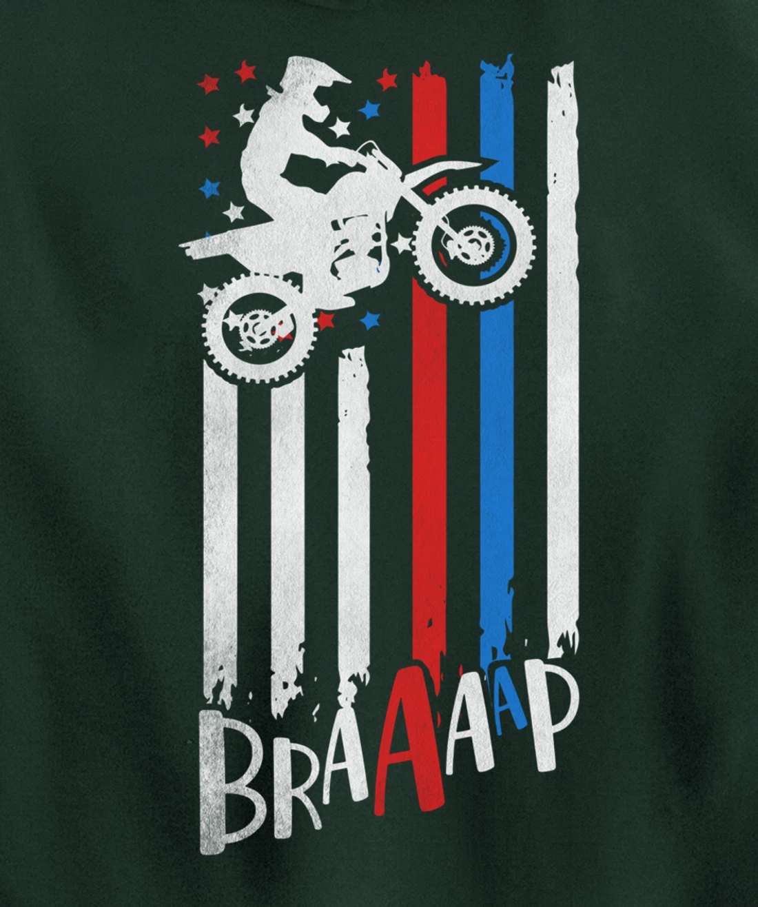 Braaap Vintage USA American Flag Dirt Bike Moto Cross Pullover Hoodie