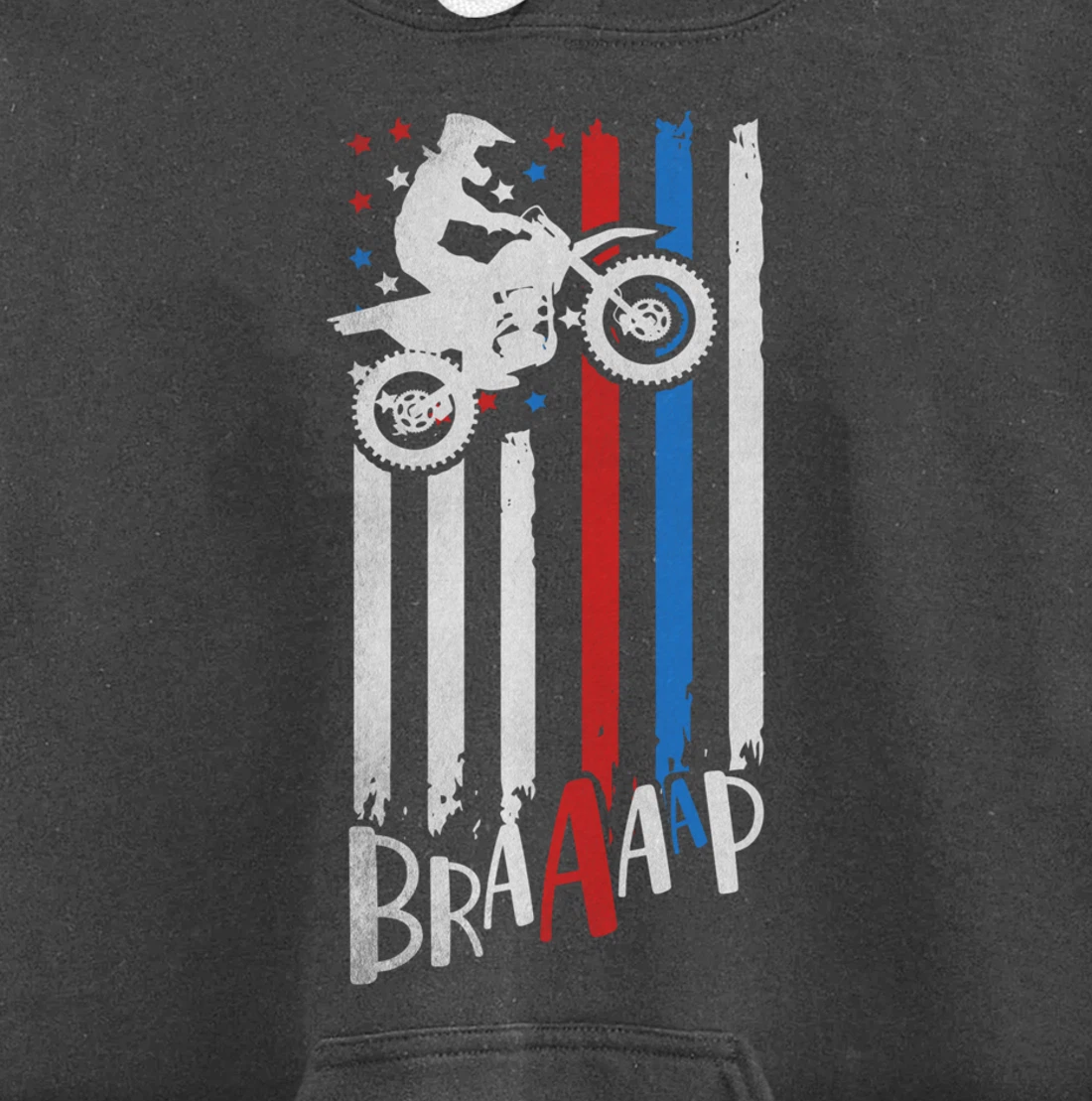 Braaap Vintage USA American Flag Dirt Bike Moto Cross Pullover Hoodie