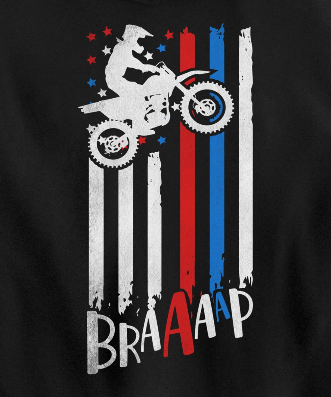 Braaap Vintage USA American Flag Dirt Bike Moto Cross Pullover Hoodie