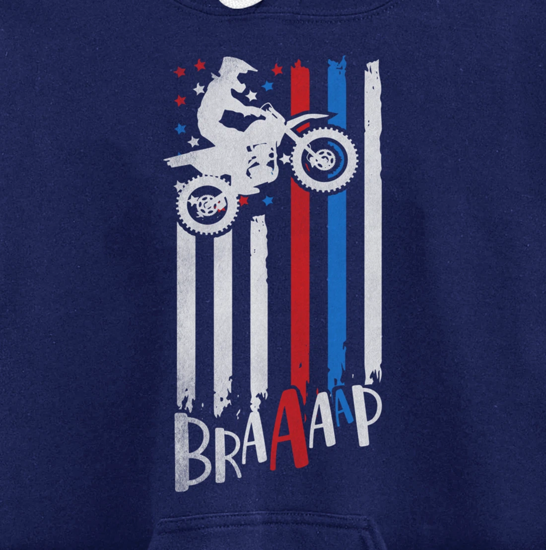 Braaap Vintage USA American Flag Dirt Bike Moto Cross Pullover Hoodie