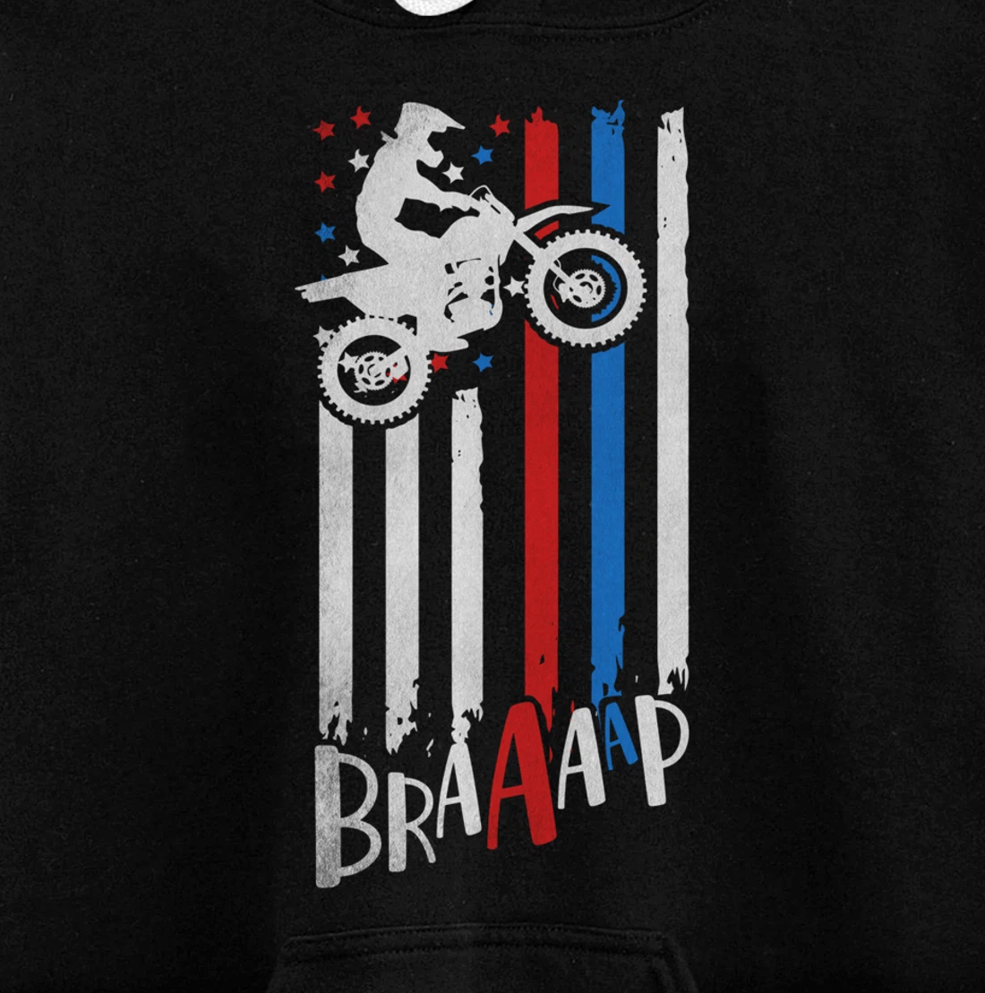 Braaap Vintage USA American Flag Dirt Bike Moto Cross Pullover Hoodie