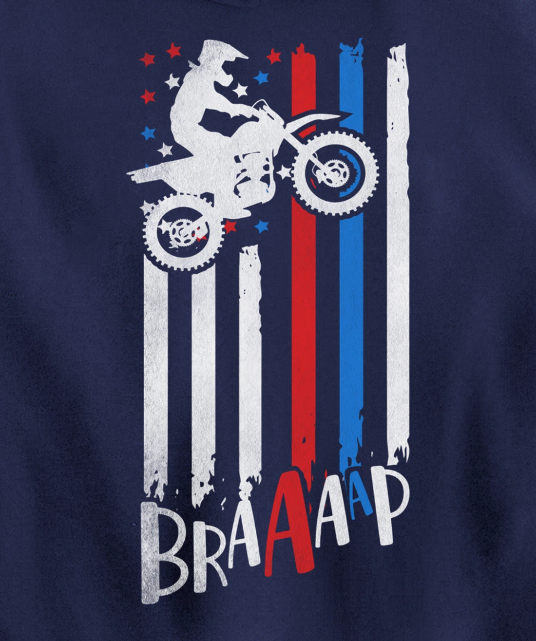 Braaap Vintage USA American Flag Dirt Bike Moto Cross Pullover Hoodie