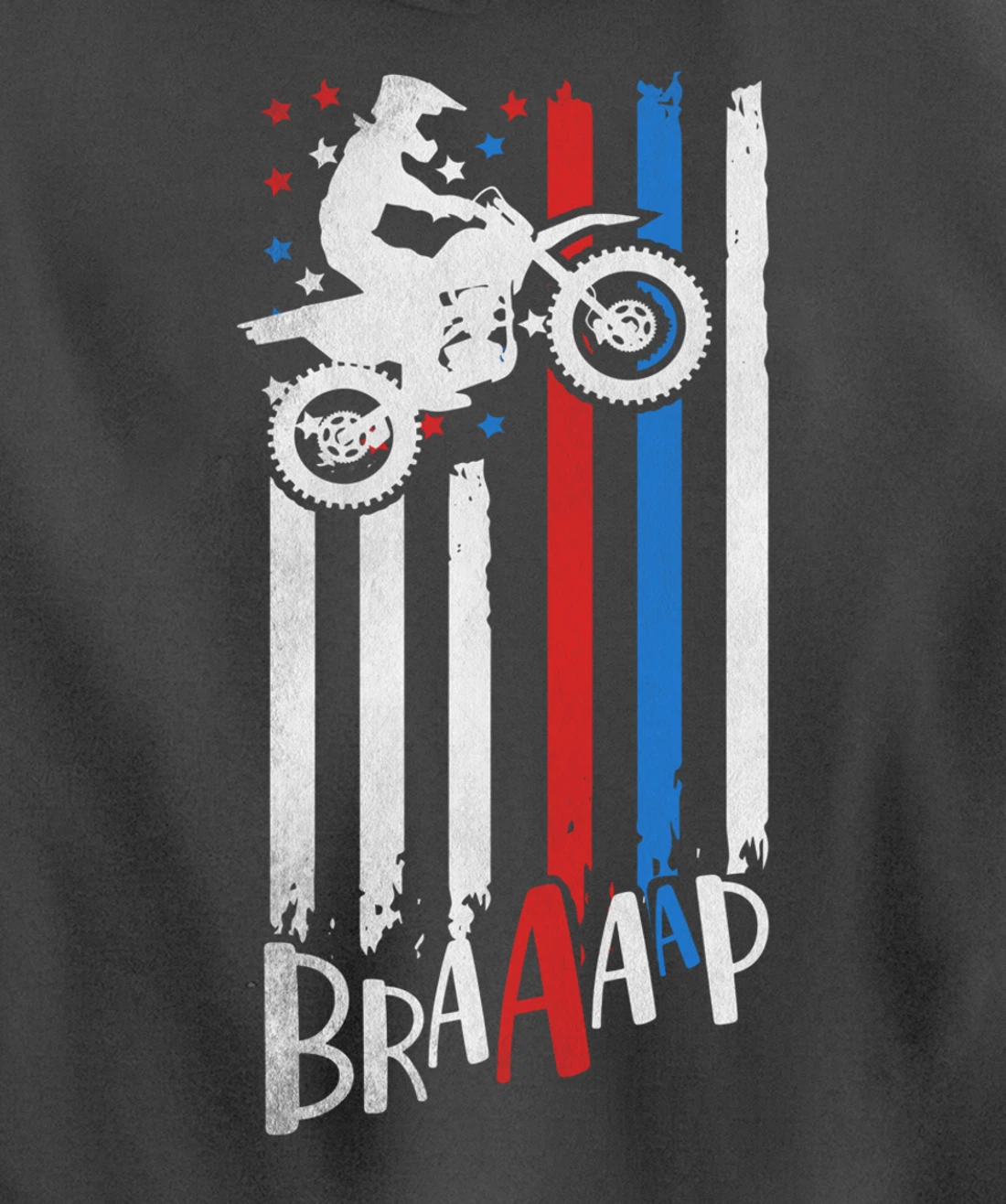 Braaap Vintage USA American Flag Dirt Bike Moto Cross Pullover Hoodie