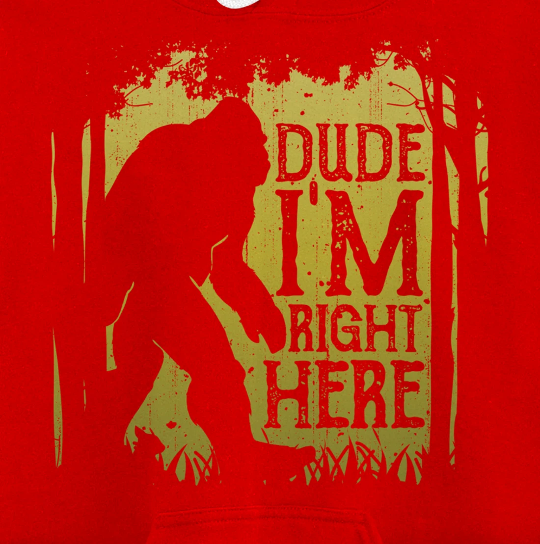 Bigfoot Dude I'm Right Here Funny Sasquatch Retro Vintage Pullover Hoodie