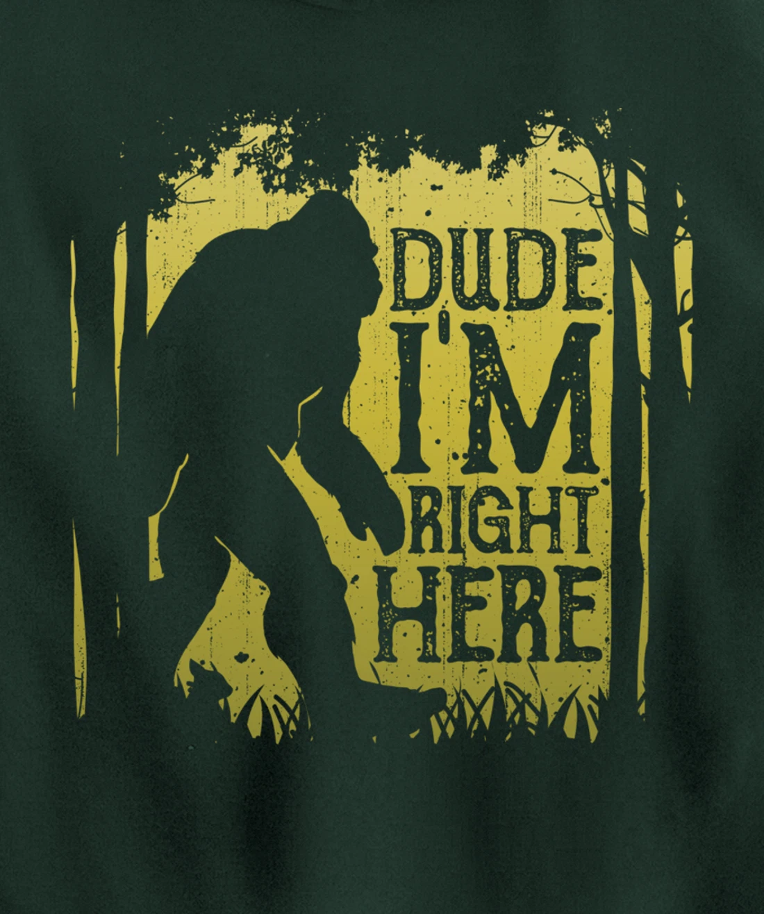 Bigfoot Dude I'm Right Here Funny Sasquatch Retro Vintage Pullover Hoodie