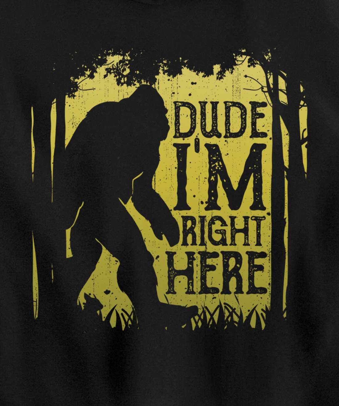 Bigfoot Dude I'm Right Here Funny Sasquatch Retro Vintage Pullover Hoodie