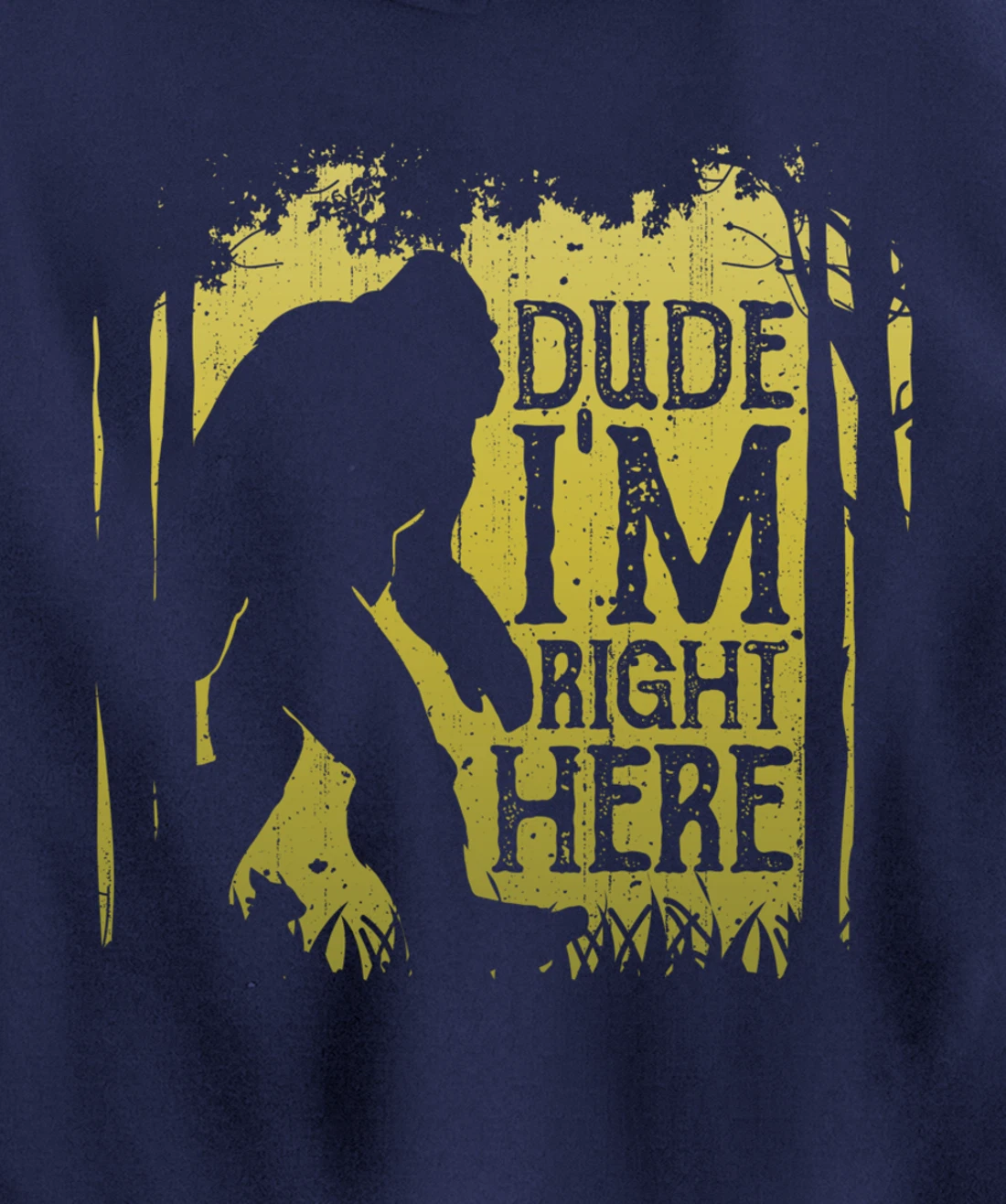 Bigfoot Dude I'm Right Here Funny Sasquatch Retro Vintage Pullover Hoodie