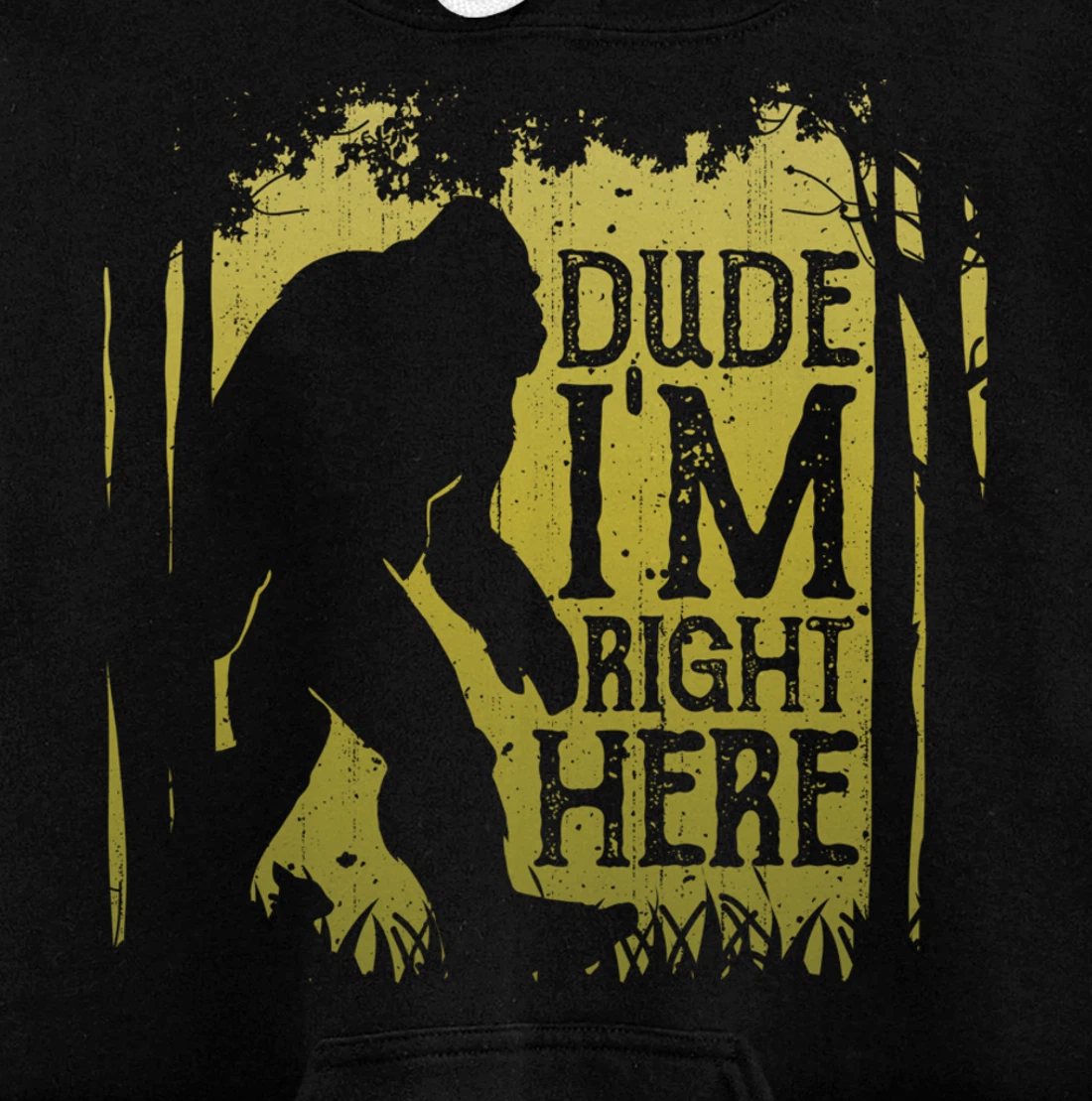 Bigfoot Dude I'm Right Here Funny Sasquatch Retro Vintage Pullover Hoodie