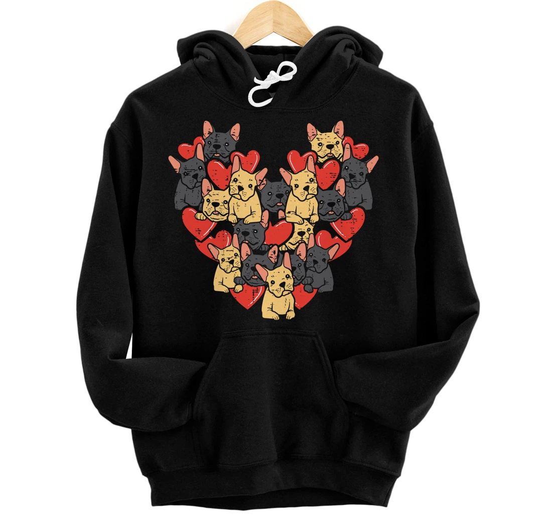 French Bulldogs Hearts Cute Valentines Day Frenchie Dog Pullover Hoodie