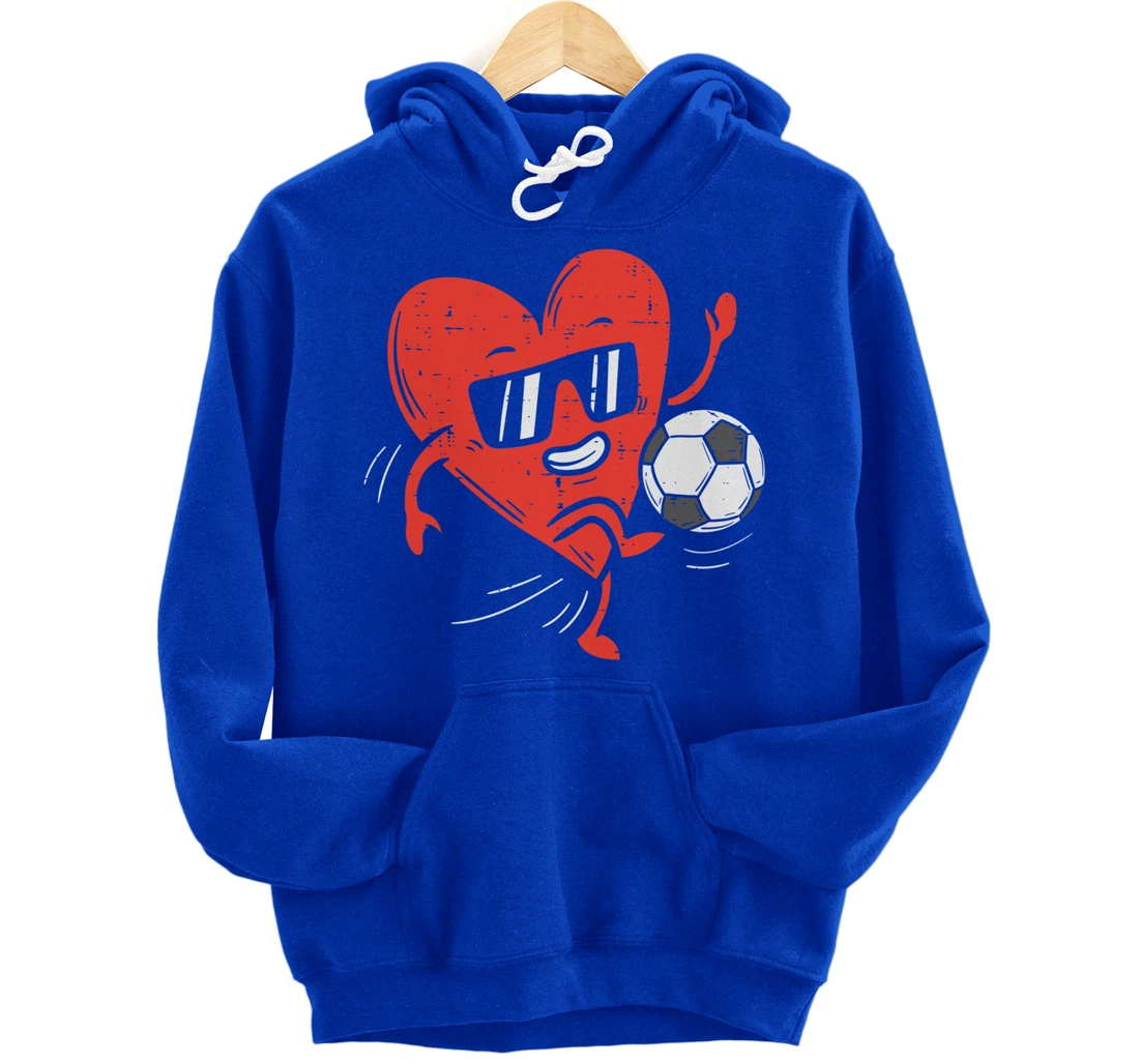 Heart Playing Soccer Valentines Day Football Girls Boys Pullover Hoodie