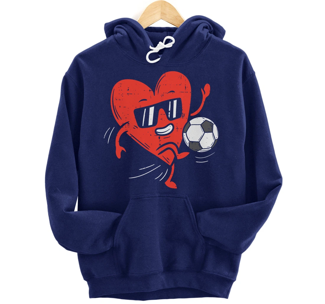 Heart Playing Soccer Valentines Day Football Girls Boys Pullover Hoodie