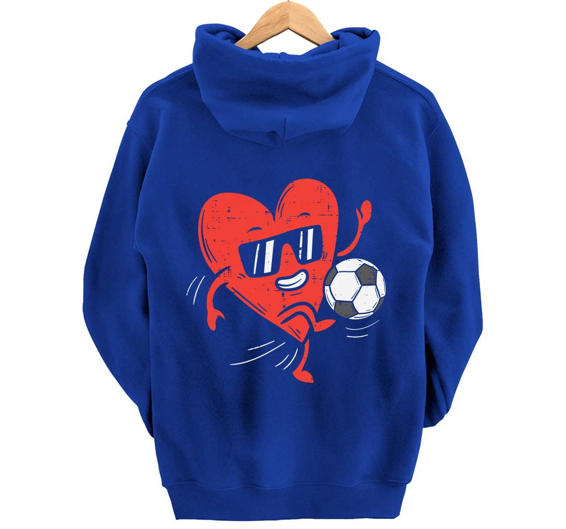 Heart Playing Soccer Valentines Day Football Girls Boys Pullover Hoodie