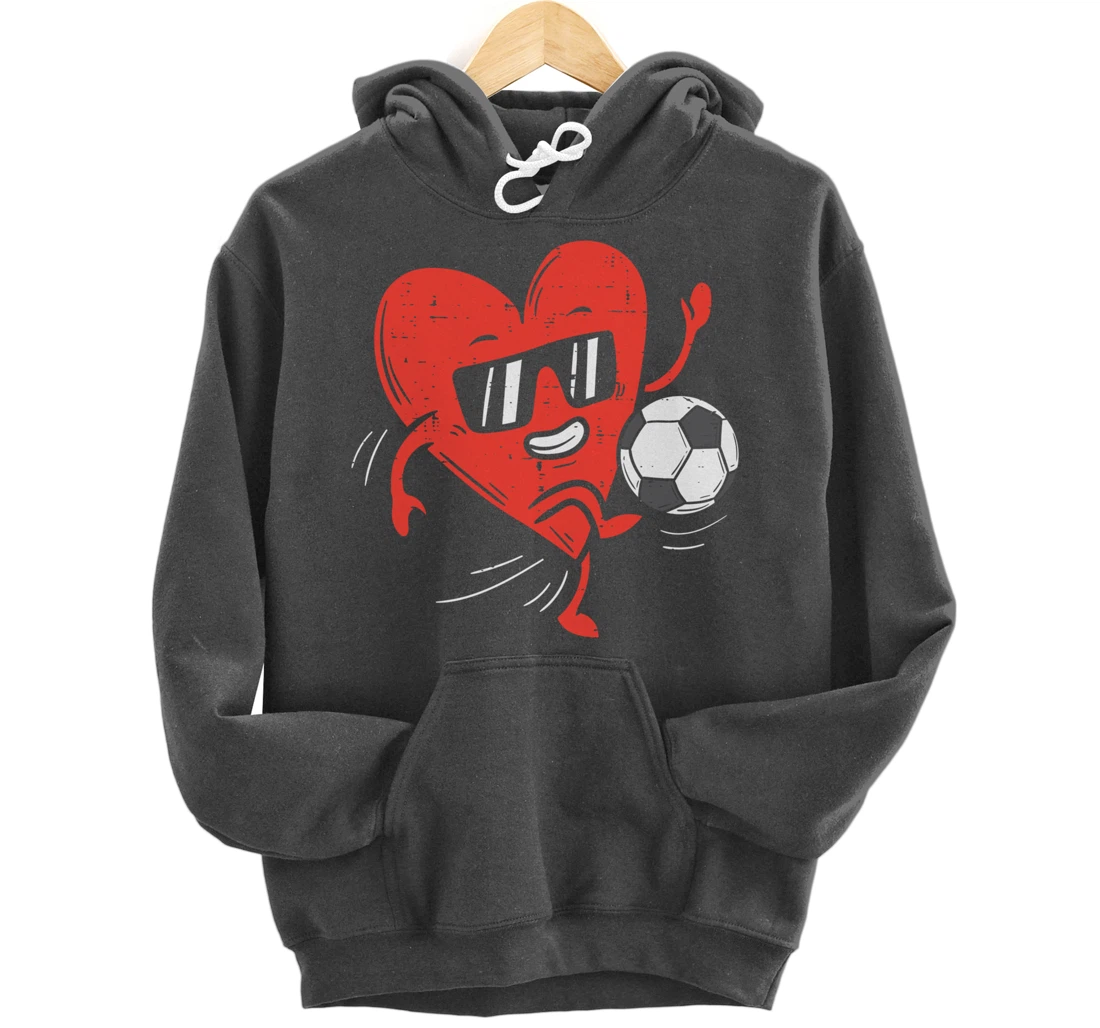 Heart Playing Soccer Valentines Day Football Girls Boys Pullover Hoodie