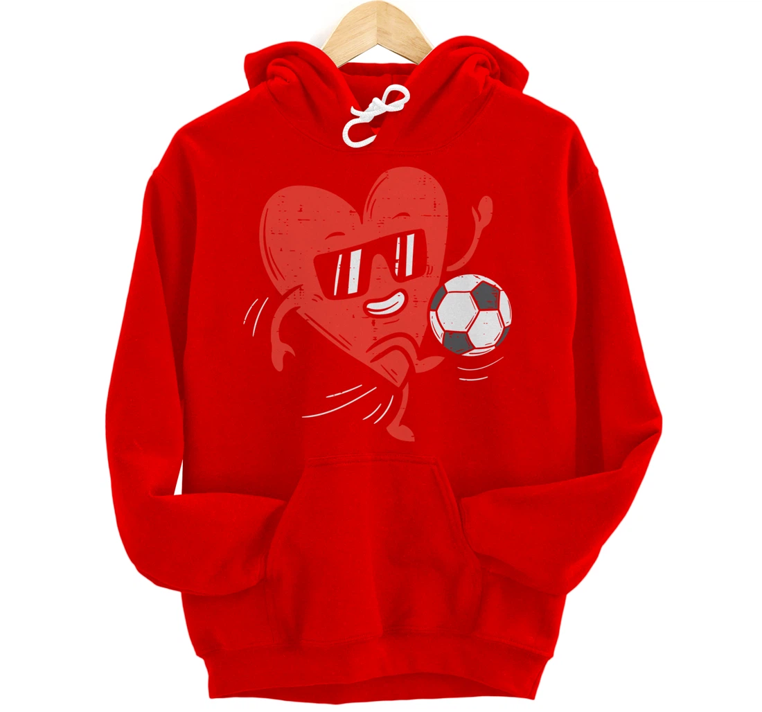 Heart Playing Soccer Valentines Day Football Girls Boys Pullover Hoodie
